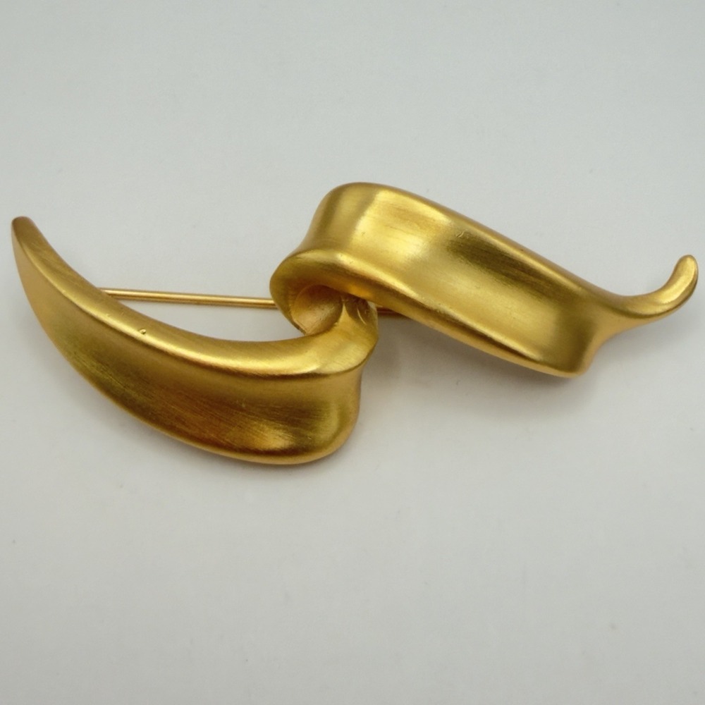 Vtg Chunky Matte Gold-Tone 90s Anne Klein Rope Twist Brooch Abstract Modernist